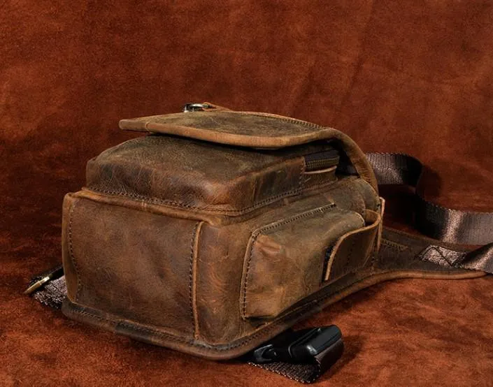 Cool Biker Mens Leather Drop Leg Bag Side Bag Belt Pouch Waist Bag Shoulder Bag for Men
