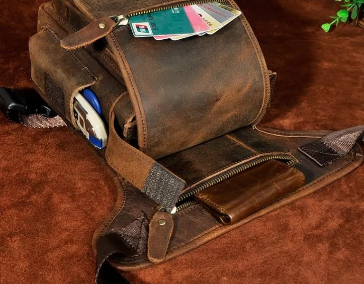 Cool Biker Mens Leather Drop Leg Bag Side Bag Belt Pouch Waist Bag Shoulder Bag for Men