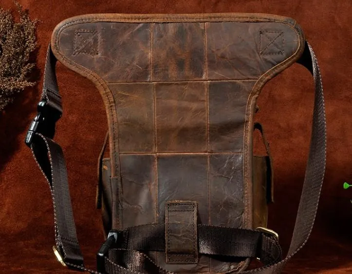 Cool Biker Mens Leather Drop Leg Bag Side Bag Belt Pouch Waist Bag Shoulder Bag for Men