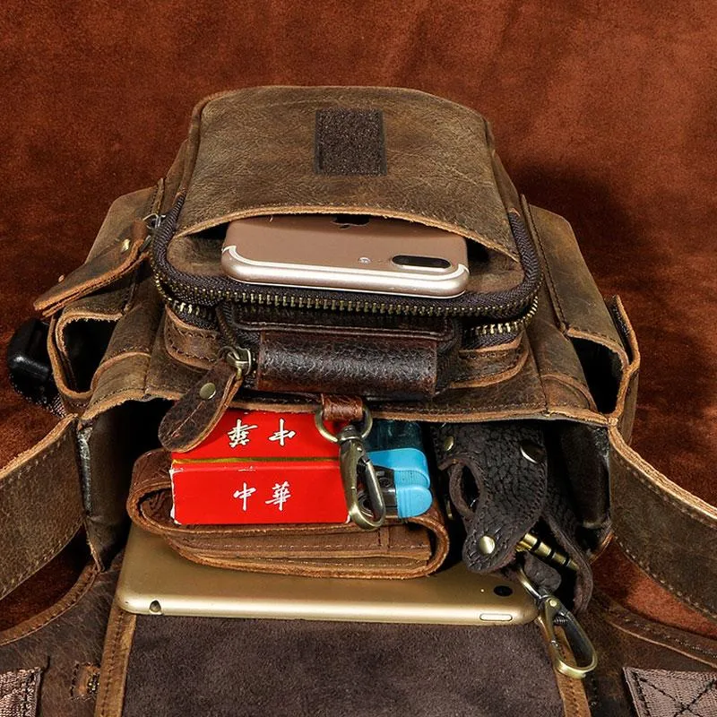 Cool Biker Mens Leather Drop Leg Bag Side Bag Belt Pouch Waist Bag Shoulder Bag for Men