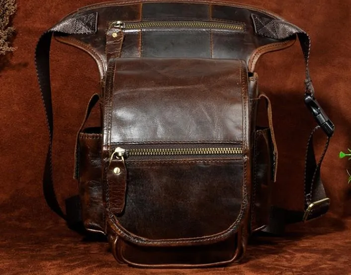 Cool Biker Mens Leather Drop Leg Bag Side Bag Belt Pouch Waist Bag Shoulder Bag for Men