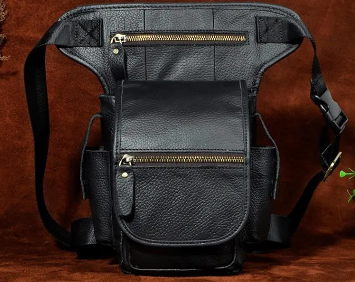 Cool Biker Mens Leather Drop Leg Bag Side Bag Belt Pouch Waist Bag Shoulder Bag for Men