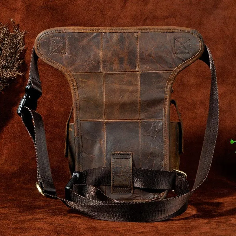 Cool Biker Mens Leather Drop Leg Bag Side Bag Belt Pouch Waist Bag Shoulder Bag for Men