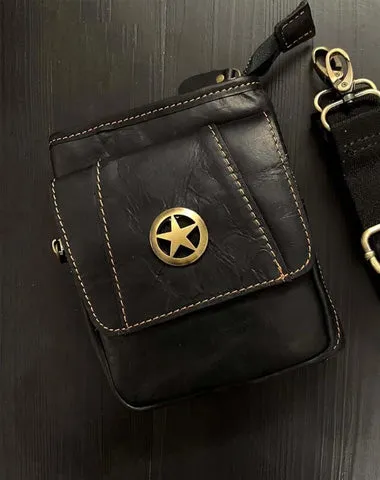 Cool Black Leather Men's Biker Belt Pouch Waist Belt Bag Black Small Biker Side Bag For Men Black