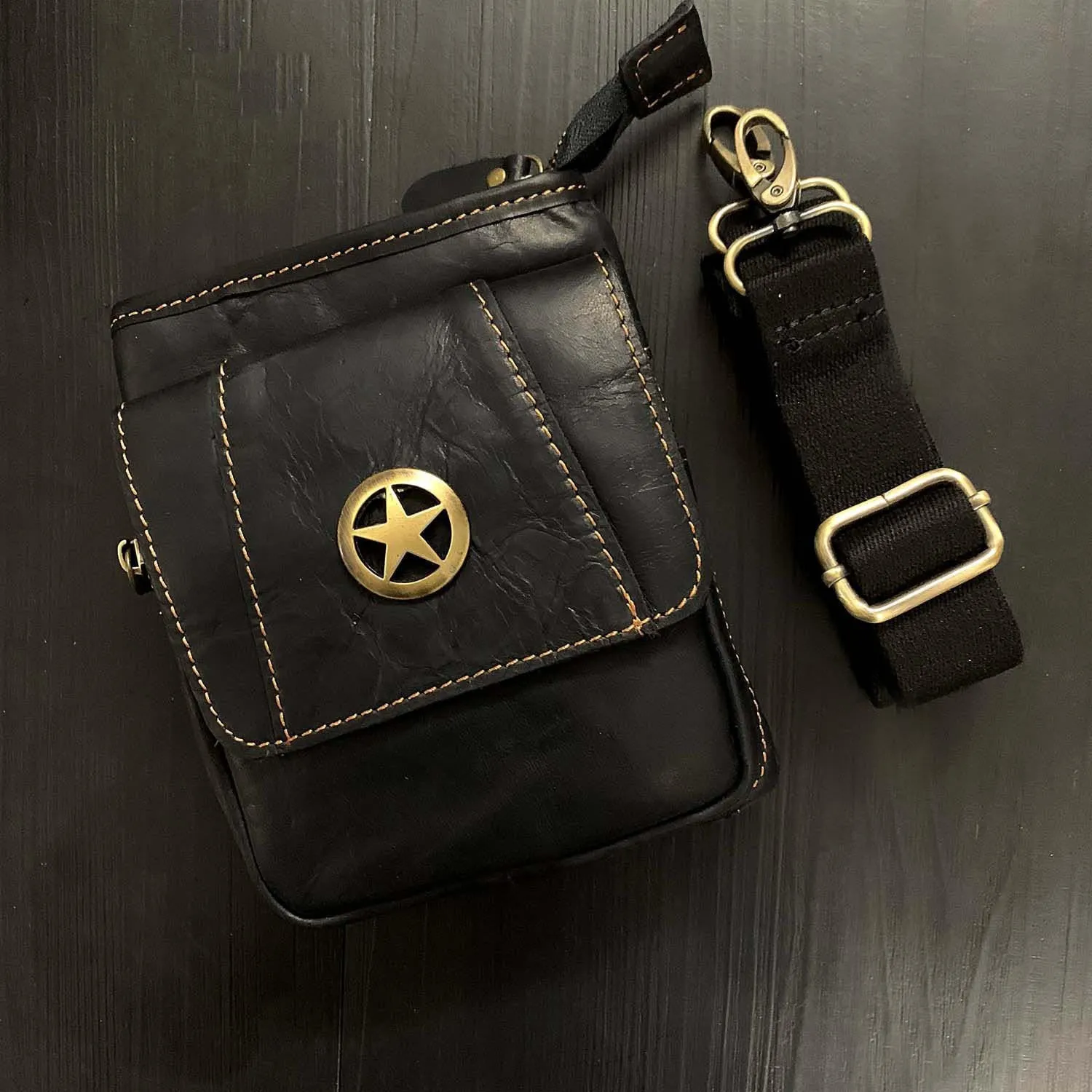 Cool Black Leather Men's Biker Belt Pouch Waist Belt Bag Black Small Biker Side Bag For Men