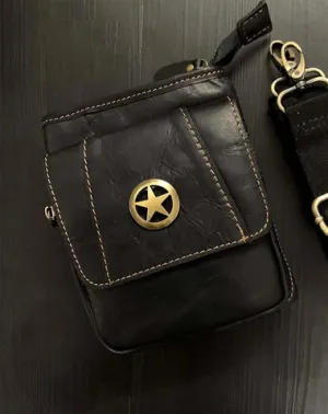 Cool Black Leather Men's Biker Belt Pouch Waist Belt Bag Black Small Biker Side Bag For Men Black
