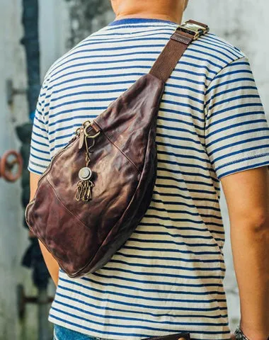 Cool Black Leather Mens Chest Bag Fanny Pack Waist Bags Coffee Leather Hip Bag Bum Bag For Men Black