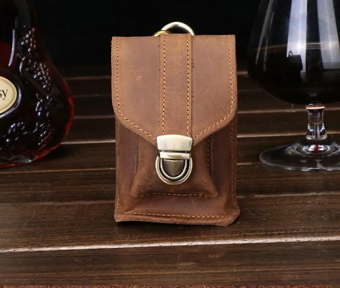 Cool Brown Leather Cell Phone HOLSTER Belt Pouches for Men Waist Bags BELT BAG For Men