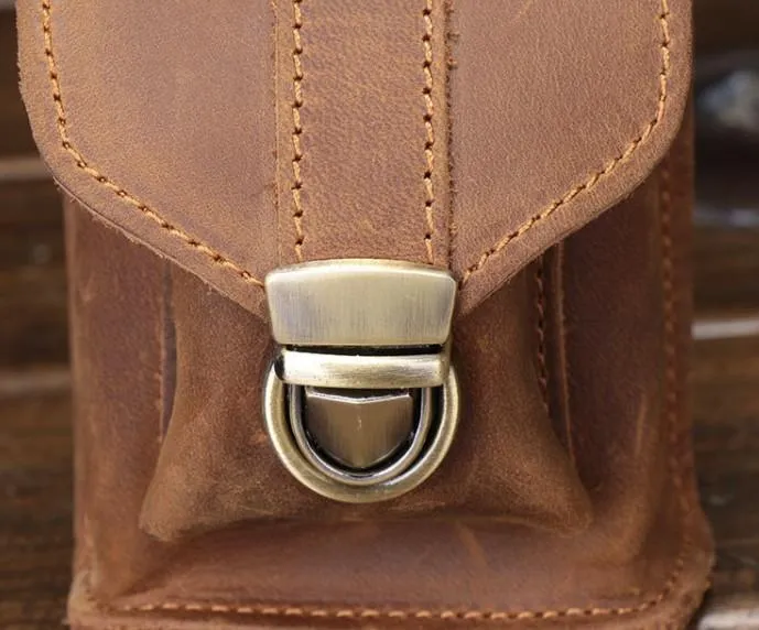 Cool Brown Leather Cell Phone HOLSTER Belt Pouches for Men Waist Bags BELT BAG For Men