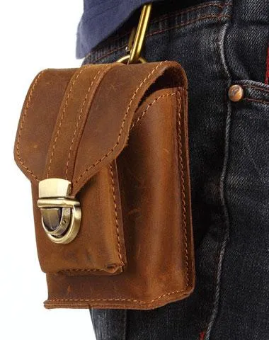 Cool Brown Leather Cell Phone HOLSTER Belt Pouches for Men Waist Bags BELT BAG For Men Brown