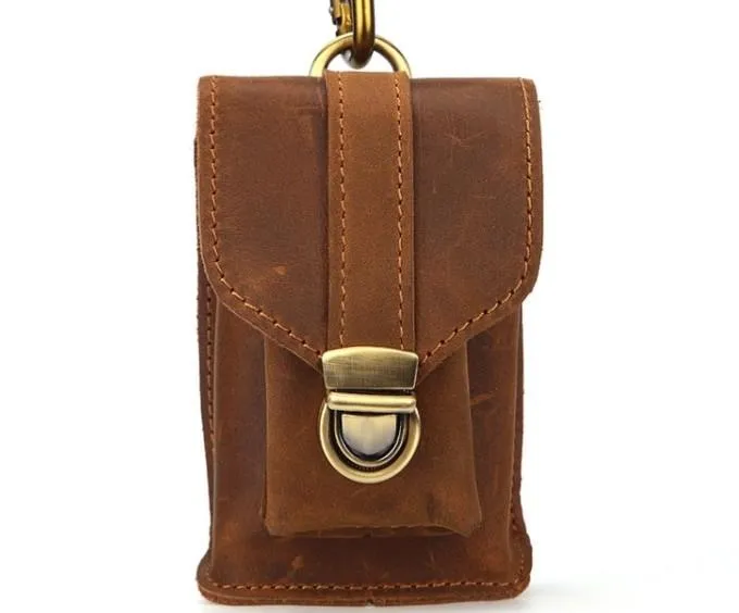 Cool Brown Leather Cell Phone HOLSTER Belt Pouches for Men Waist Bags BELT BAG For Men