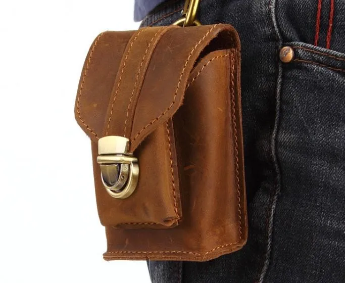 Cool Brown Leather Cell Phone HOLSTER Belt Pouches for Men Waist Bags BELT BAG For Men