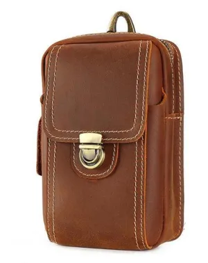 Cool Brown Leather Mens Belt Case Belt Pouch Mini Waist Pouch Belt Bags For Men Coffee