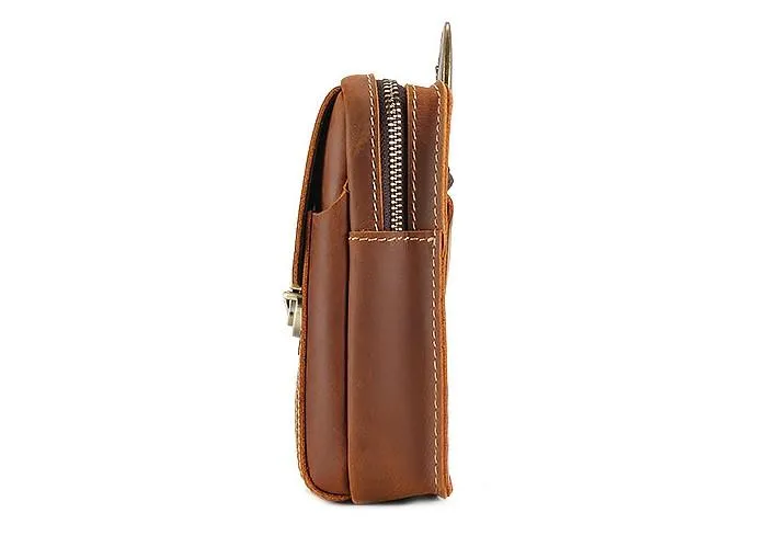 Cool Brown Leather Mens Belt Case Belt Pouch Mini Waist Pouch Belt Bags For Men
