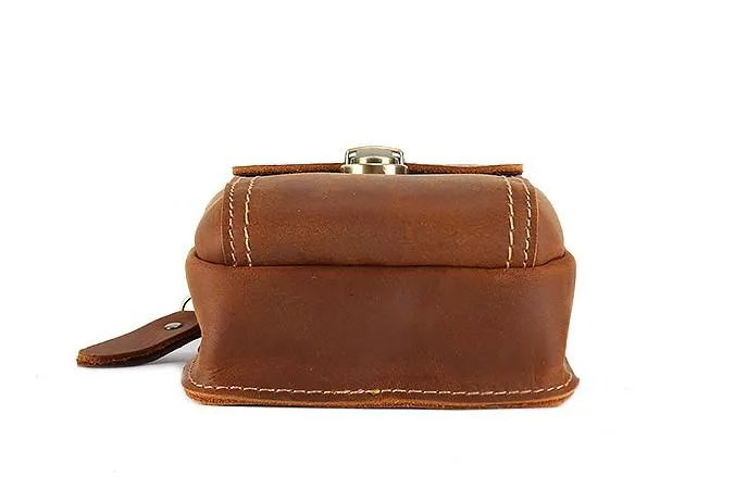 Cool Brown Leather Mens Belt Case Belt Pouch Mini Waist Pouch Belt Bags For Men