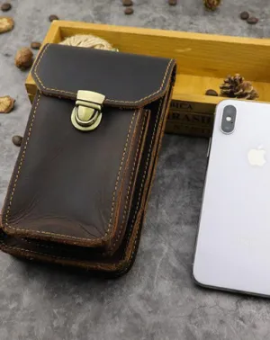 Cool Brown Leather Mens Belt Case Belt Pouch Mini Waist Pouch Belt Bags Phone Bag For Men Coffee