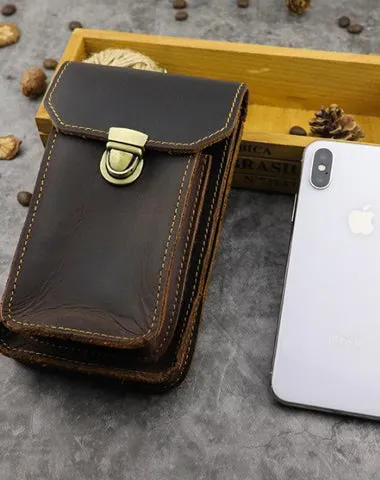 Cool Brown Leather Mens Belt Case Belt Pouch Mini Waist Pouch Belt Bags Phone Bag For Men Coffee