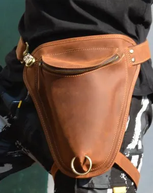 Cool Brown Leather Men's Belt Pouch Belt Bag Drop Leg Bag Waist Bag For Men Brown