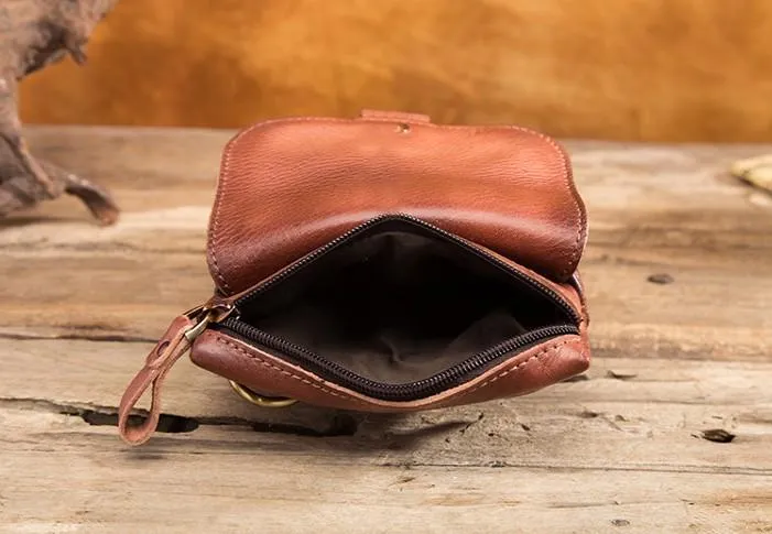 Cool Brown Leather Mens Belt Pouch Mini Shoulder Bag Waist Bag For Men