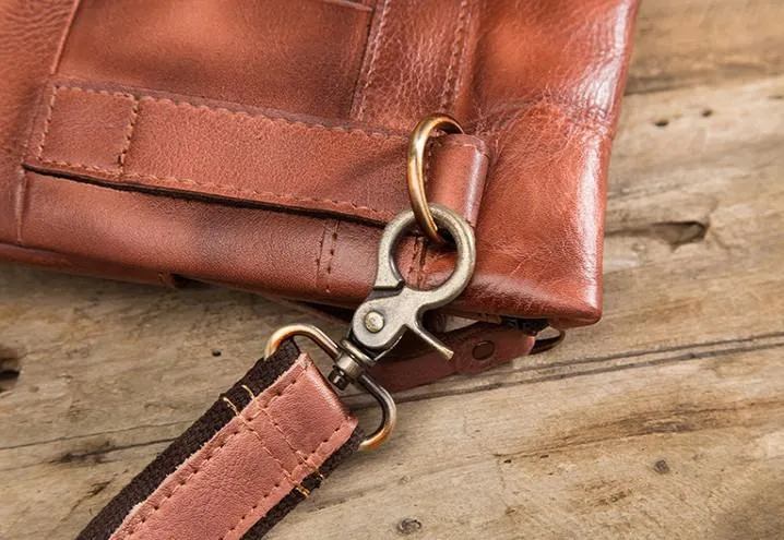 Cool Brown Leather Mens Belt Pouch Mini Shoulder Bag Waist Bag For Men