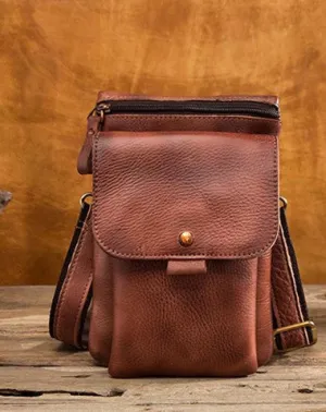 Cool Brown Leather Mens Belt Pouch Mini Shoulder Bag Waist Bag For Men Brown