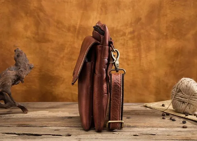 Cool Brown Leather Mens Belt Pouch Mini Shoulder Bag Waist Bag For Men