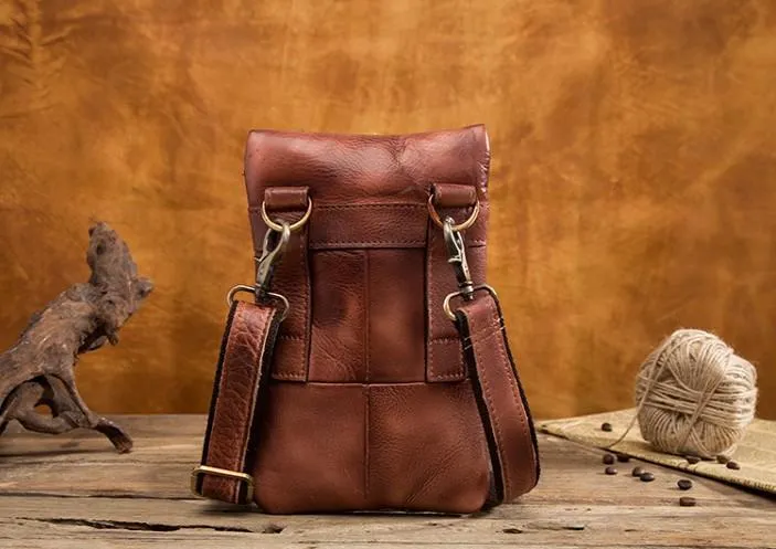 Cool Brown Leather Mens Belt Pouch Mini Shoulder Bag Waist Bag For Men