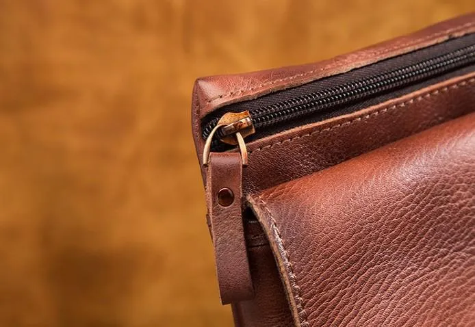 Cool Brown Leather Mens Belt Pouch Mini Shoulder Bag Waist Bag For Men