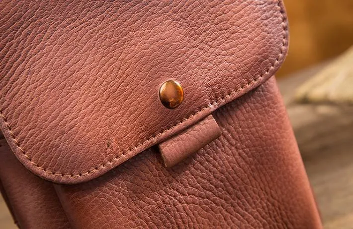 Cool Brown Leather Mens Belt Pouch Mini Shoulder Bag Waist Bag For Men