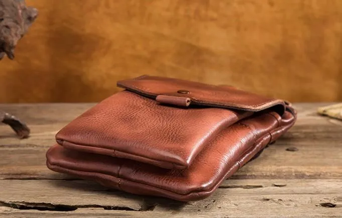 Cool Brown Leather Mens Belt Pouch Mini Shoulder Bag Waist Bag For Men