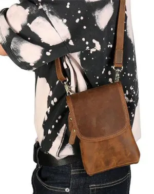 Cool Brown Leather Mens Belt Pouch Mini Shoulder Bag Waist Bags For Men Brown