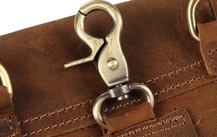 Cool Brown Leather Mens Belt Pouch Mini Shoulder Bag Waist Bags For Men