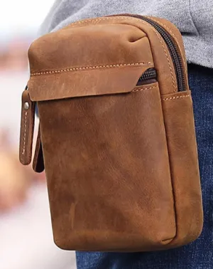 Cool Brown Leather Men's Cell Phone Holster Brown Belt Bag Waist Bag Belt Pouch For Men Brown