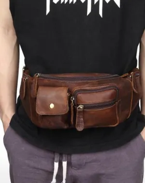 Cool Brown LEATHER MENS FANNY PACK BUMBAG Vintage WAIST BAGS FOR MEN Brown