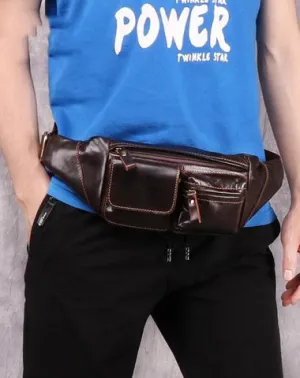 Cool Brown Leather Men's Fanny Pack Hip Pack Waist Bag Chest Bag For Men Tan