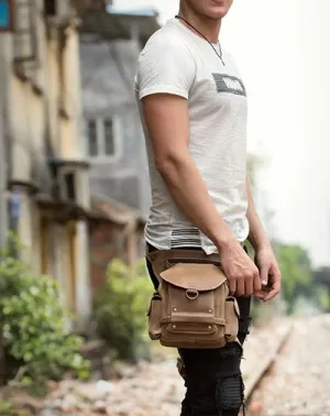 Cool Brown Leather Mens Fanny Pack Khaki Waist Bags Belt Tool Bag Hip Pack Belt Bag Bumbag for Men Coffee