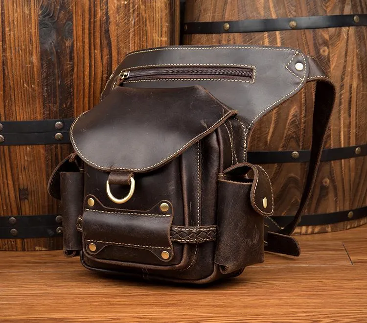 Cool Brown Leather Mens Fanny Pack Khaki Waist Bags Belt Tool Bag Hip Pack Belt Bag Bumbag for Men