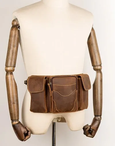 Cool Brown Leather Mens Fanny Pack Tool Waist Bags Hip Pack Belt Bag Bumbags for Men Light Brown