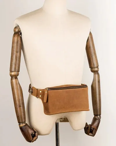 Cool Brown Leather Mens Fanny Packs Waist Bag Hip Pack Belt Bag Bumbag for Men Dark Brown