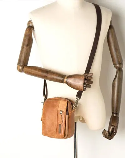 Cool Brown Leather Waist Bag Belt Pouch Small Side Bag Messenger Bag Courier Bags for Men Brown