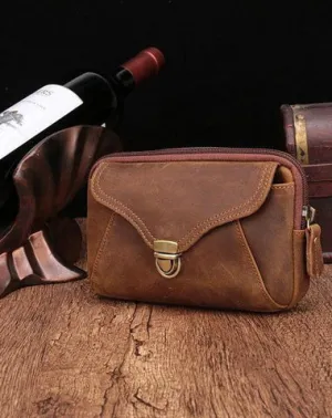 Cool Brown Mens Leather Belt Bag Belt Pouch Cell Phone Holster Waist Bags For Men Brown