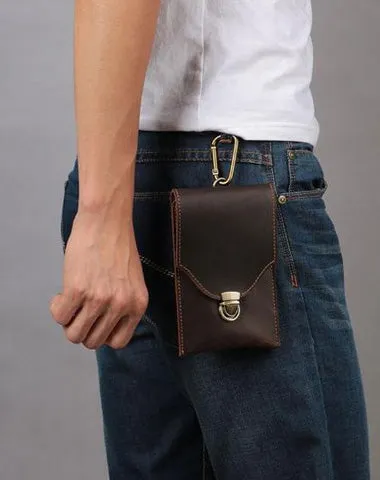 Cool Dark Brown Leather Mens Belt Pouch Mini Waist Bag Belt Bags For Men Dark Brown