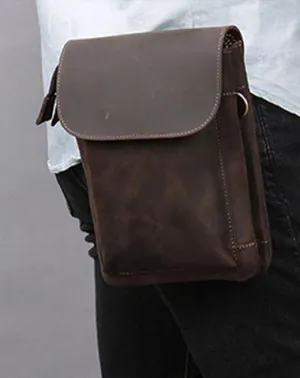 Cool Dark Brown Leather Mens Belt Pouch Small Side Bag Waist Belt Bag For Men Dark Brown