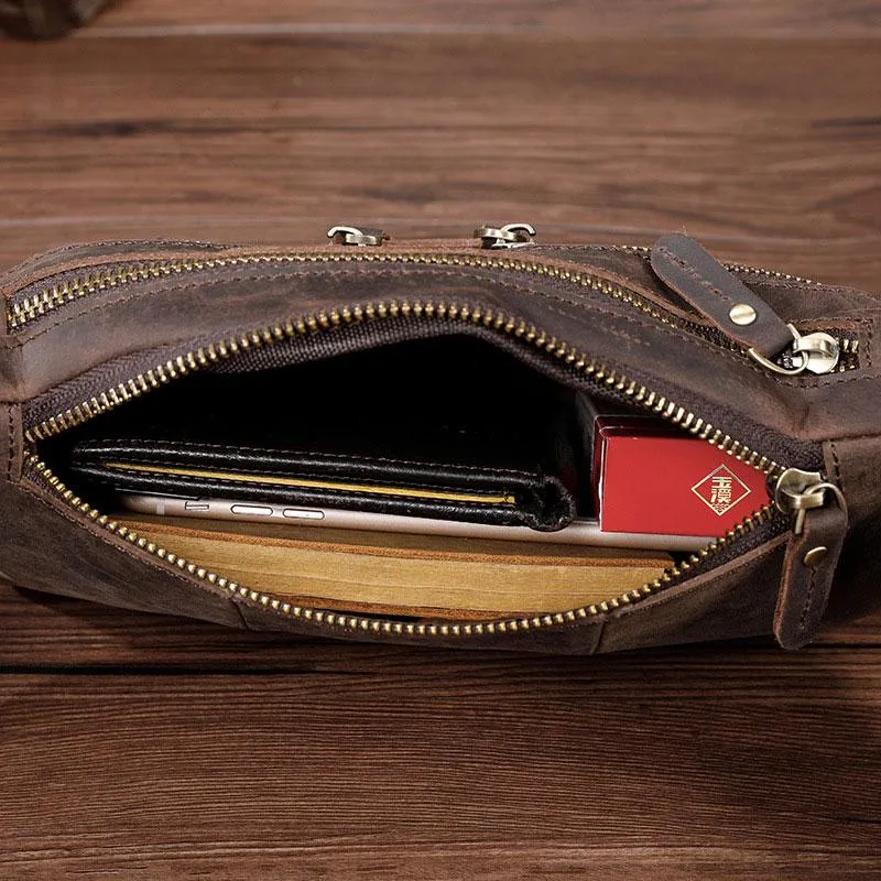 COOL Dark Brown LEATHER MENS FANNY PACK BUMBAG WAIST BAG FOR MEN