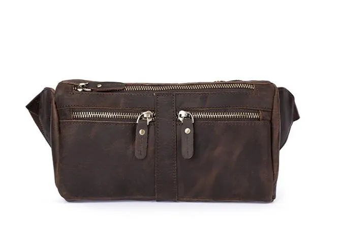 COOL Dark Brown LEATHER MENS FANNY PACK BUMBAG WAIST BAG FOR MEN