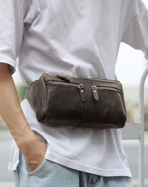 COOL Dark Brown LEATHER MENS FANNY PACK BUMBAG WAIST BAG FOR MEN Dark Brown