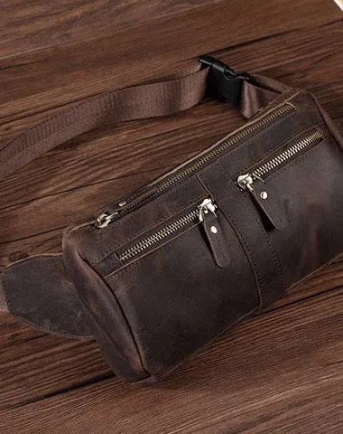 COOL Dark Brown LEATHER MENS FANNY PACK BUMBAG WAIST BAG FOR MEN