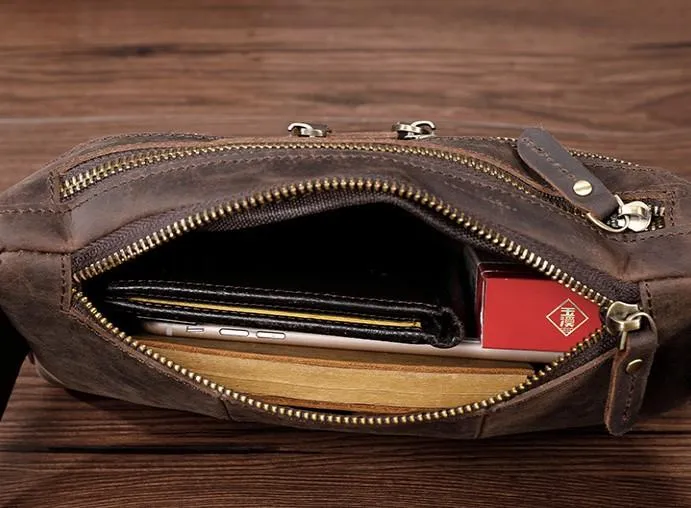COOL Dark Brown LEATHER MENS FANNY PACK BUMBAG WAIST BAG FOR MEN