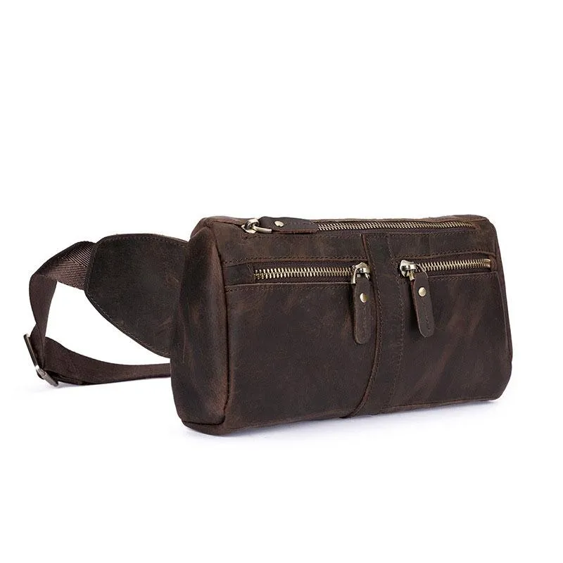 COOL Dark Brown LEATHER MENS FANNY PACK BUMBAG WAIST BAG FOR MEN