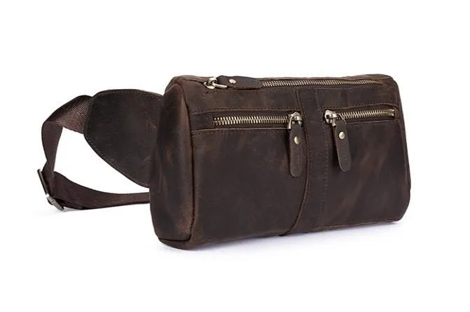 COOL Dark Brown LEATHER MENS FANNY PACK BUMBAG WAIST BAG FOR MEN